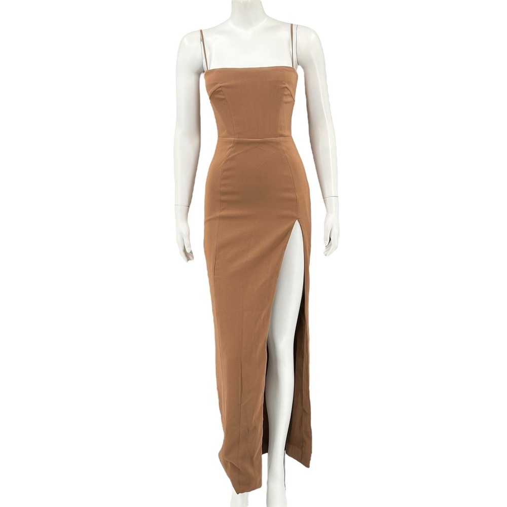 House of CB Dress Womens Small Jaida Brown Toast Corset Maxi‎ Stretch Crepe HOCO